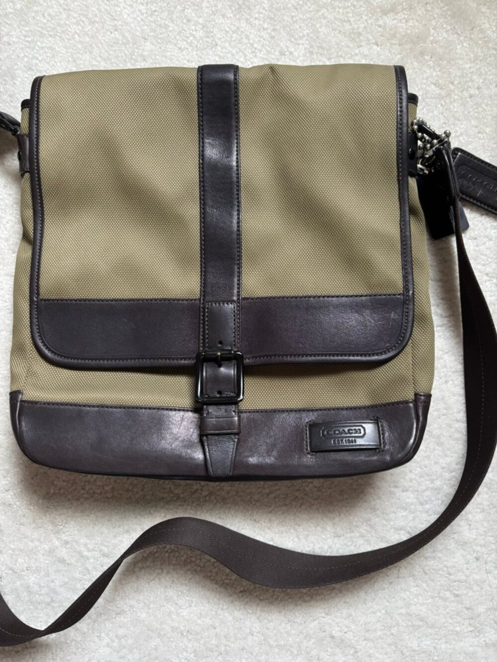 COACH Bowery Nylon Map Bag Messenger Khaki Brown Archival Y2K Tech
